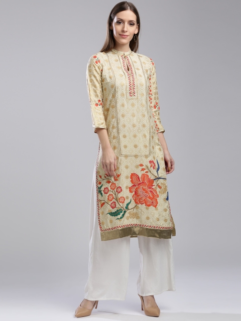 

W Women Cream-Coloured Printed Straight Kurta