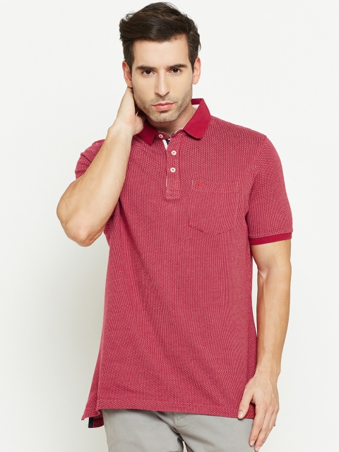 

Blackberrys Men Red Self-Design Polo Smart Regular Fit Collar T-shirt