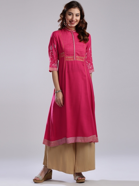 

W Women Pink Printed Detail A-Line Kurta