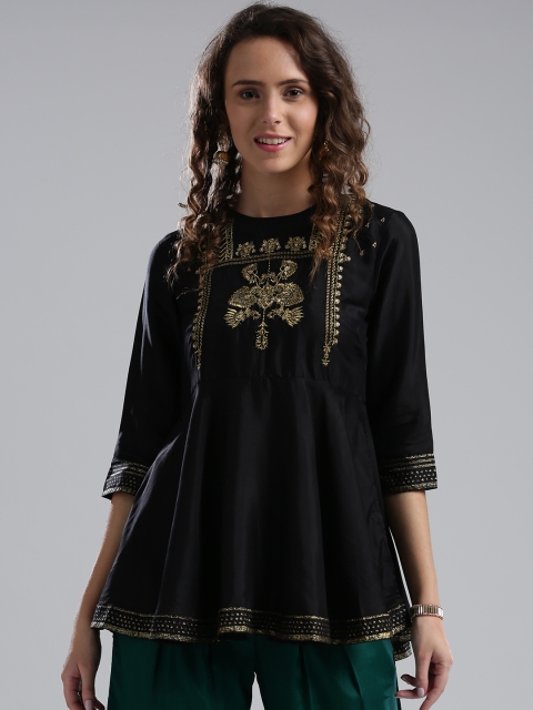 

W Women Black Embroidered A-Line Top