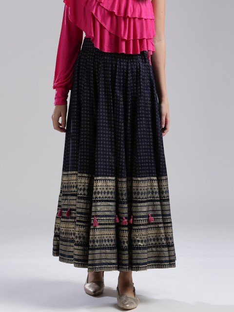 

W Navy Printed Maxi Skirt, Navy blue