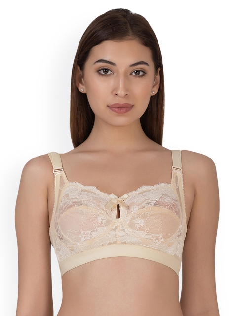 

Clovia Lace Non-Padded Non-Wired Plus Size Bra, Beige