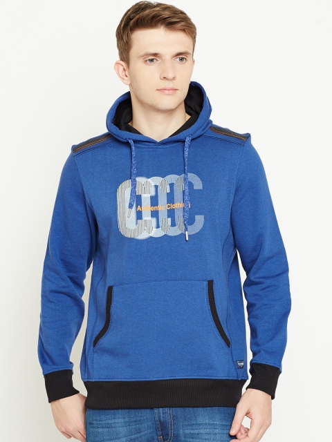 

Monte Carlo Men Blue Printed Hooded Sweatshirt