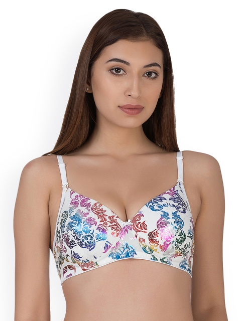 

Clovia White Printed Non-Wired Padded T-shirt Bra