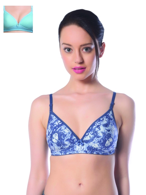 

Lady Lyka Pack of 2 Printed Non-Wired Lightly Padded T-shirt Bras ATTRACTIONS-SKY-DENIM, Turquoise blue