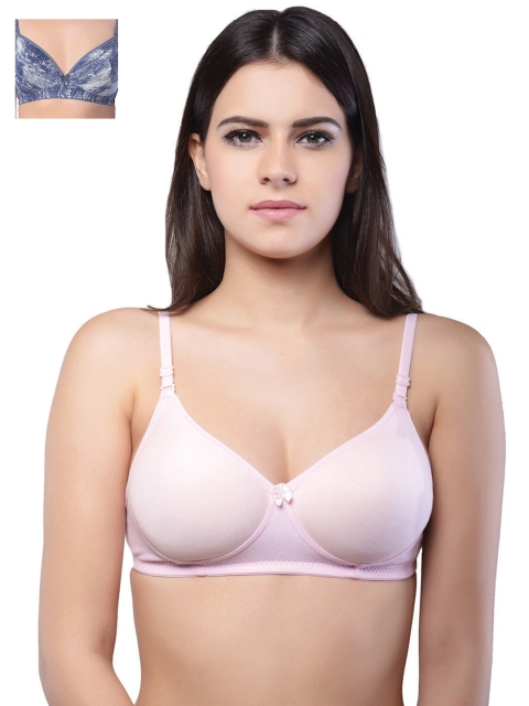 

Lady Lyka Pack of 2 Medium-Coverage Printed T-shirt Bras MISTIQUE-PNK-DENIM-6, Pink
