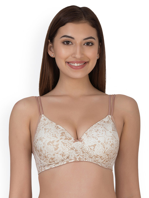 

Clovia Printed Padded Non-Wired T-Shirt Bra With Designer Straps, Brown