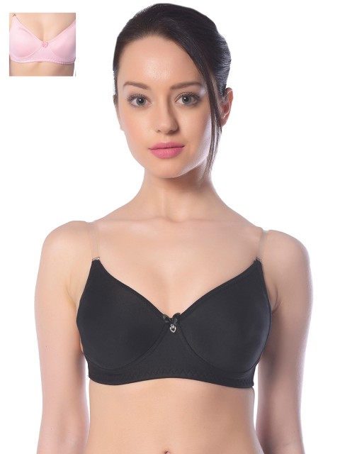 

Lady Lyka Pack of 2 Medium-Coverage Solid T-shirt Bras PLAYBACK-BLK-PNK, Black