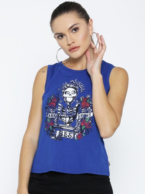 

Kook N Keech Disney Women Blue Sleeveless Printed T-shirt