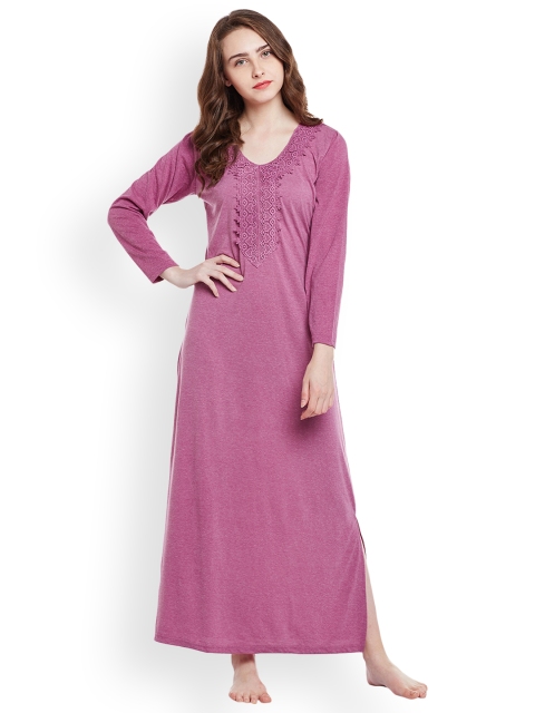 

Claura Mauve Solid Maxi Nightdress Cot-63