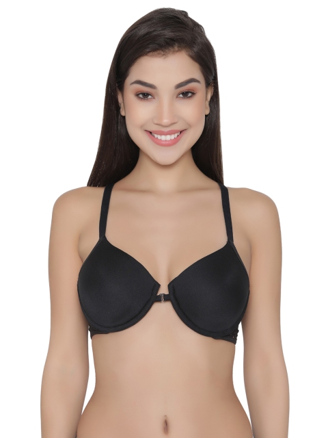 

Clovia Padded Underwired Front Open T-Shirt Bra With Lace Back, Black