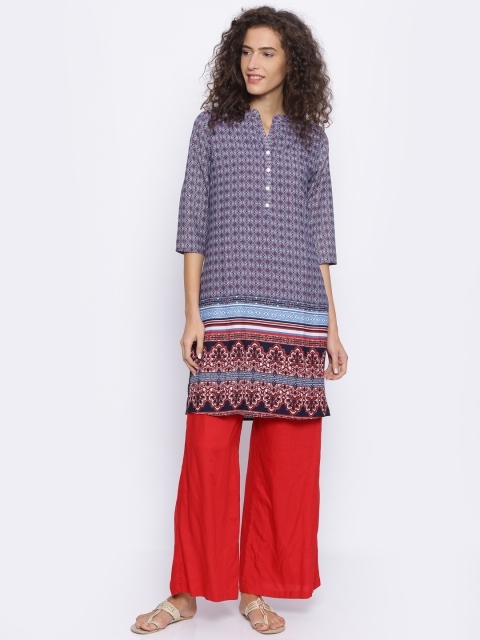 

Melange by Lifestyle Women Navy Blue Printed Straight Kurta