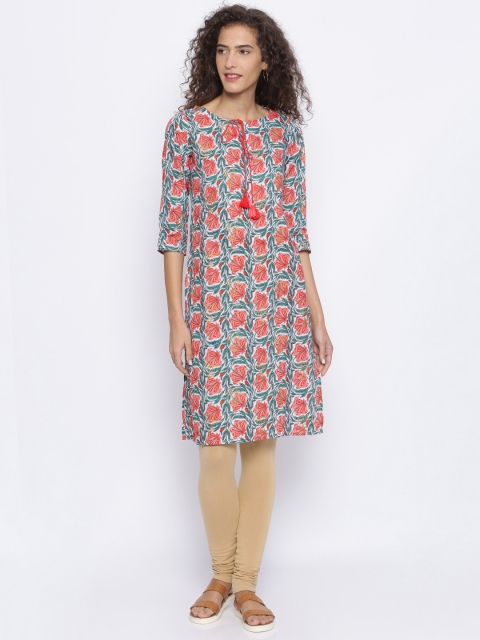 

Melange by Lifestyle Women Off-White & Pink Printed A-Line Kurta