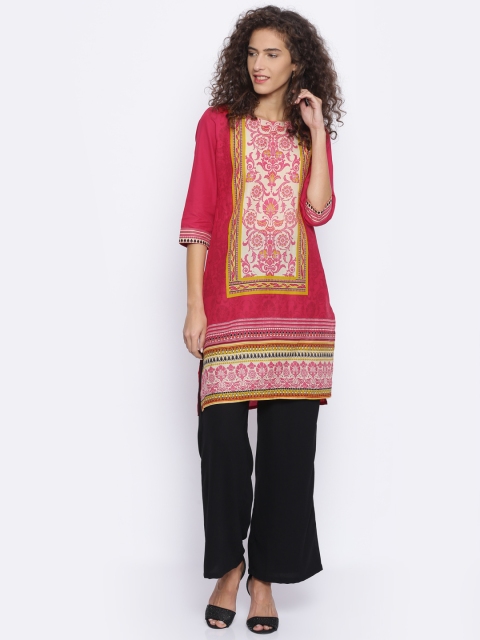 

Melange by Lifestyle Women Pink Printed Straight Kurta