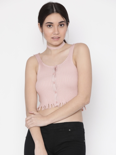 

FOREVER 21 Women Pink Self Design Crop Top