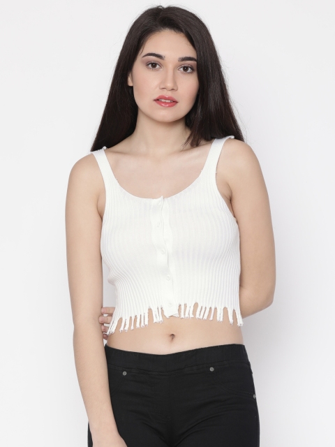 

FOREVER 21 Women White Striped Crop Top