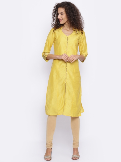 

Melange by Lifestyle Women Mustard Yellow Solid Straight Kurta