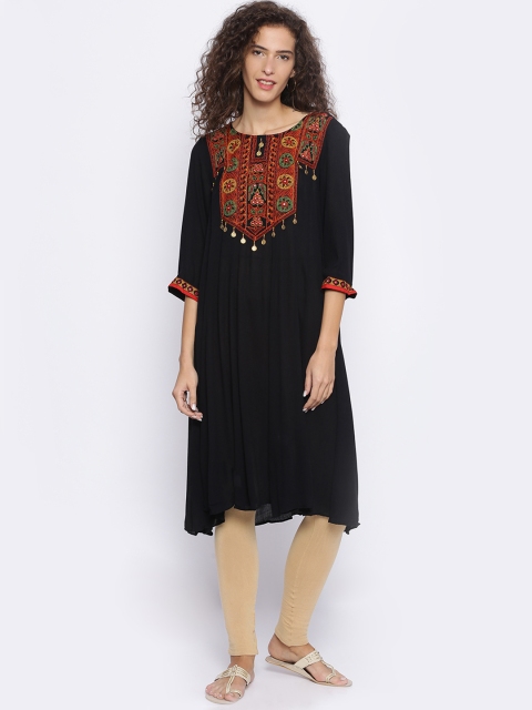 

Melange by Lifestyle Women Black Woven Design A-Line Kurta