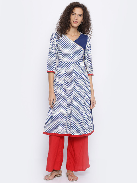 

Melange by Lifestyle Women Blue & White Printed A-Line Kurta