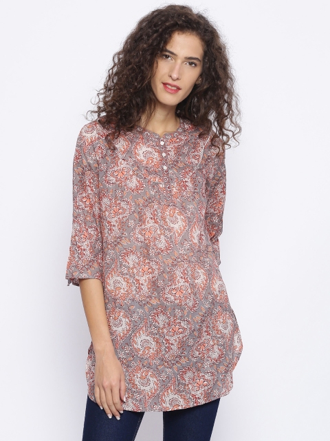 

Melange by Lifestyle Women Grey & Peach-Coloured Printed Straight Kurta