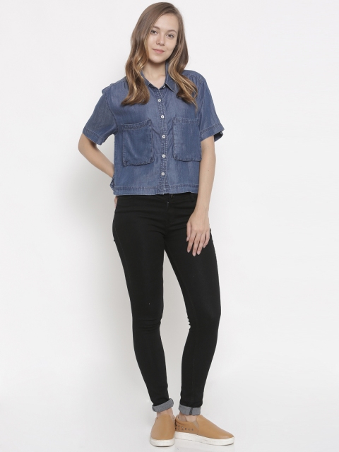 

FOREVER 21 Women Blue Regular Fit Solid Casual Shirt