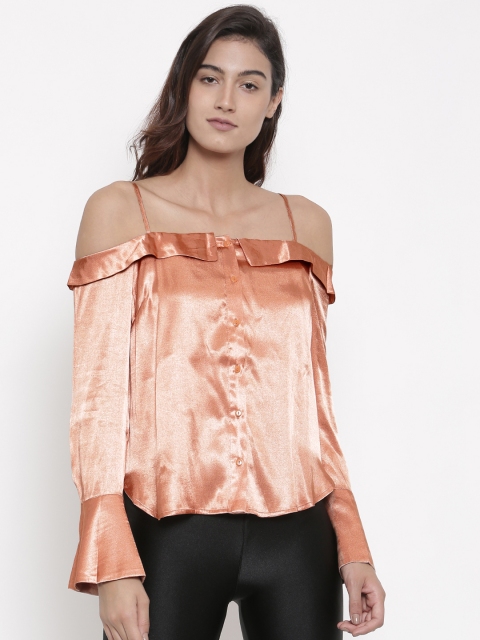 

FOREVER 21 Women Peach-Coloured Solid Shirt Style Top