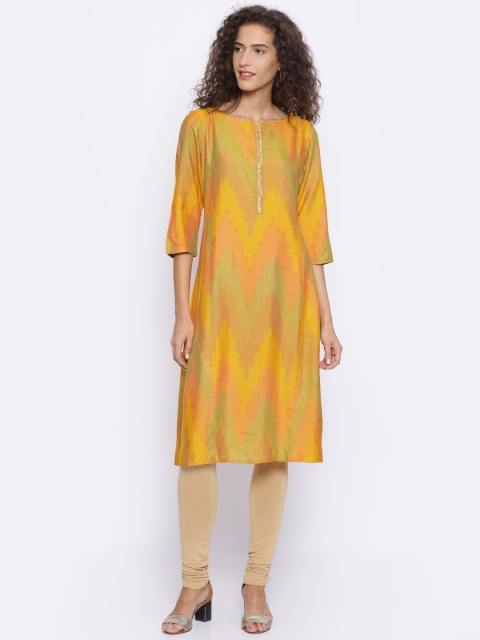 

Melange by Lifestyle Women Mustard Yellow & Green Printed A-Line Kurta