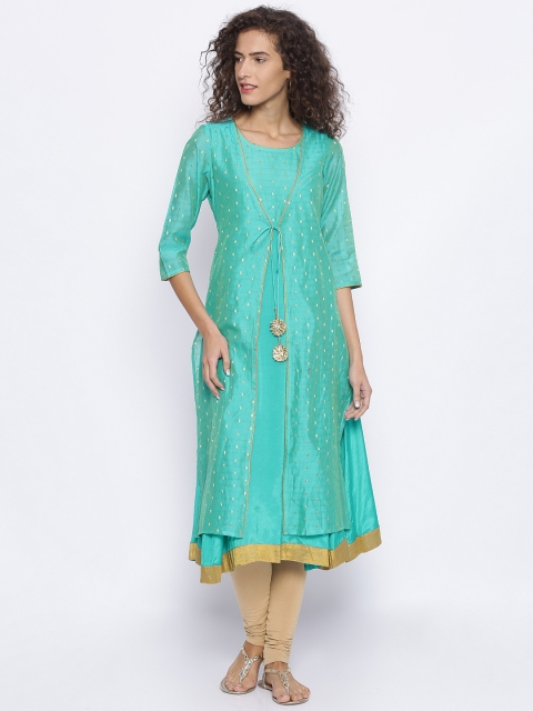 

Melange by Lifestyle Women Turquoise Blue Printed Layered A-Line Kurta