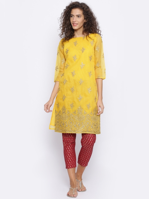

Melange by Lifestyle Women Yellow Woven Design A-Line Kurta