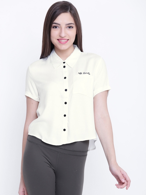 

FOREVER 21 Women Off-White Solid Casual Shirt