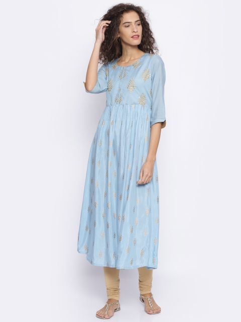 

Melange by Lifestyle Women Blue Printed A-Line Kurta