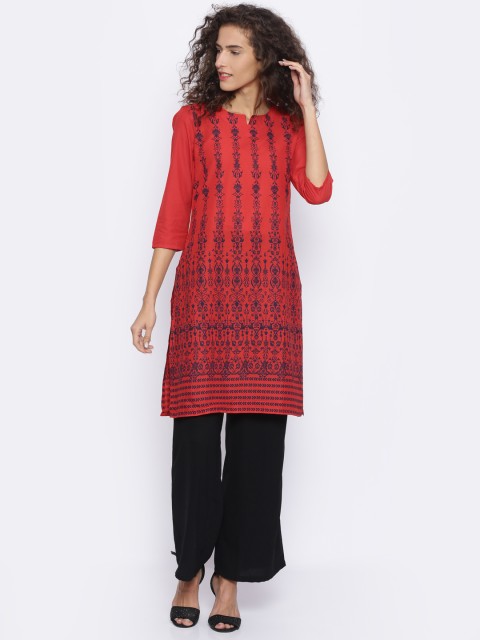 

Melange by Lifestyle Women Red & Navy Printed Straight Kurta