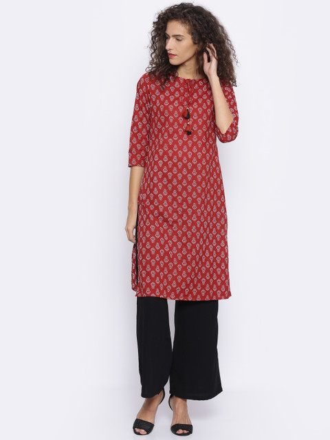 

Melange by Lifestyle Women Red Printed Straight Kurta