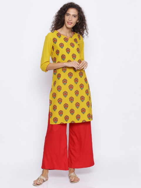 

Melange by Lifestyle Women Yellow Printed A-Line Kurta