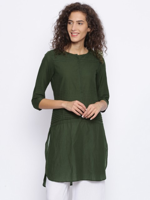 

Melange by Lifestyle Women Olive Green Solid A-Line Kurta