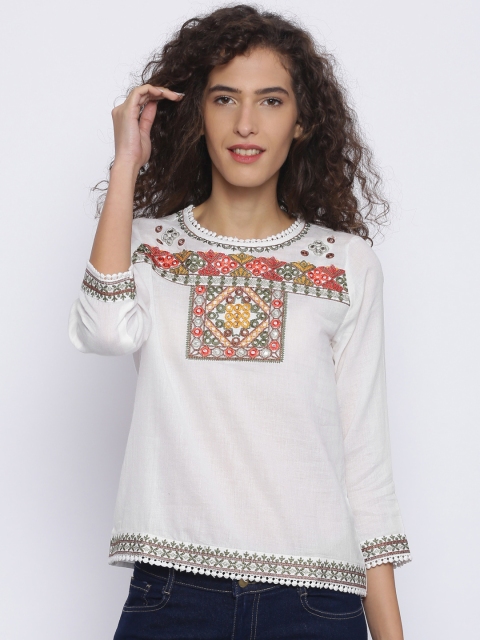 

Colour Me by Melange Women White Self Design Pure Cotton Top