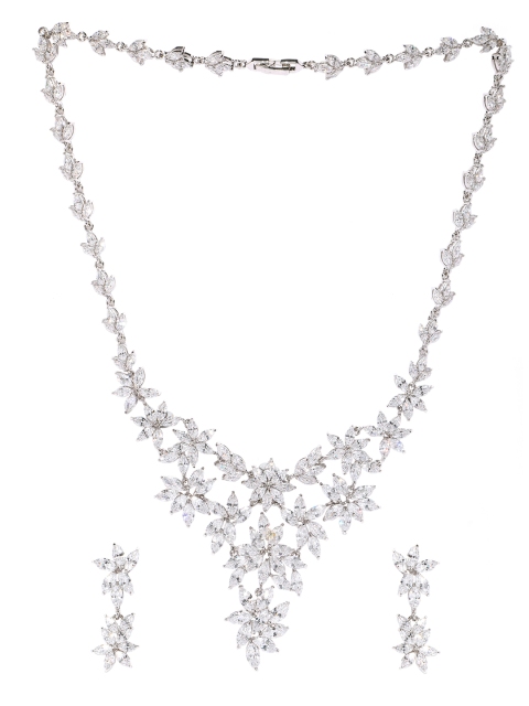 

Krafftwork Women Silver-Toned Stone-Studded Jewellery Set