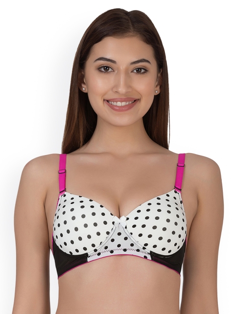 

Clovia White Black Printed Non-Wired Padded T-shirt Bra BR1062P1840C