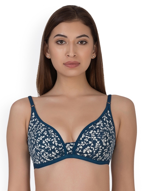 

Clovia Blue Printed Non-Wired Non Padded Plunge Bra BR1069P18