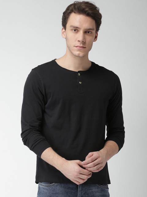 

Mast & Harbour Men Black Solid Henley T-shirt