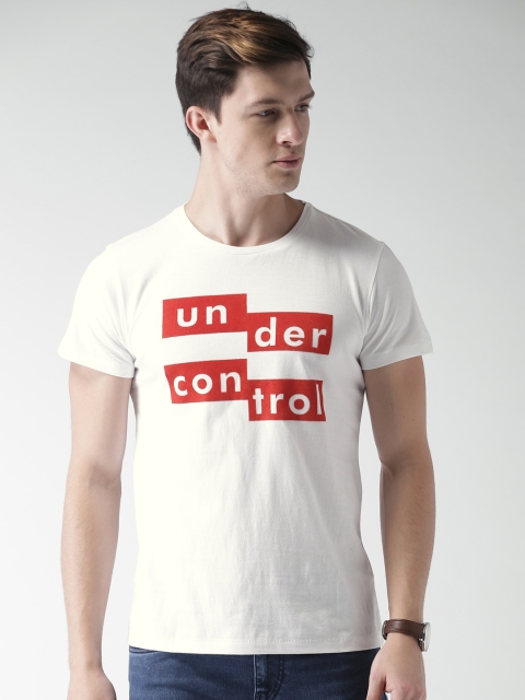 

Mast & Harbour Men White Self Design Round Neck T-shirt