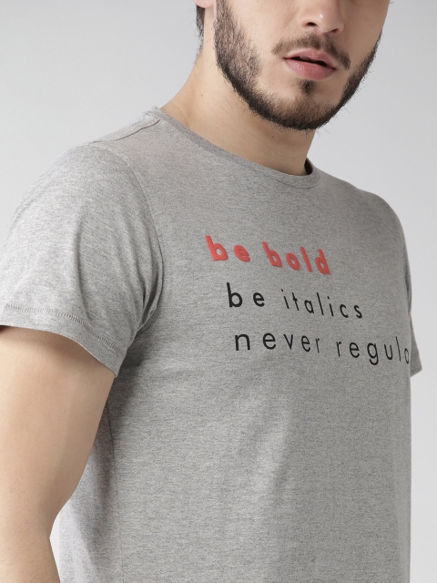 

Mast & Harbour Men Grey Melange Printed Round Neck T-shirt