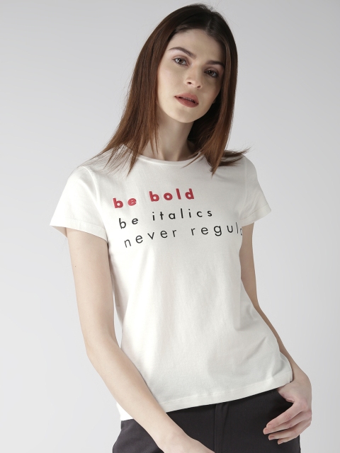 

Mast & Harbour Women Off-White Printed Round Neck T-shirt