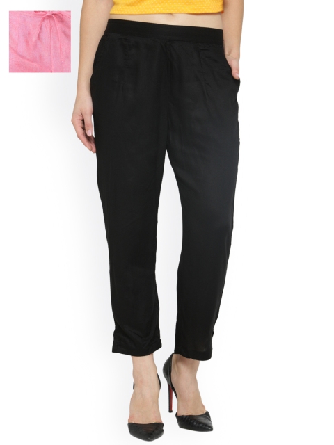 

Laabha Pack of 2 Solid Relaxed Straight Leg Trousers, Black