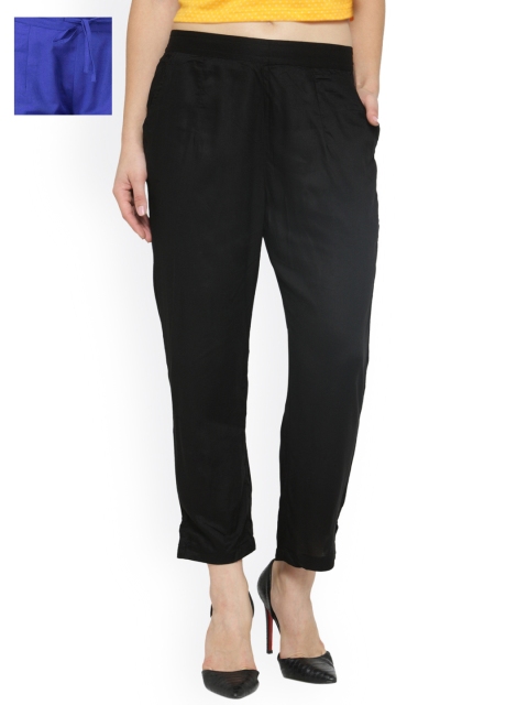 

Laabha Pack of 2 Black and Blue Solid Relaxed Straight Leg Trousers