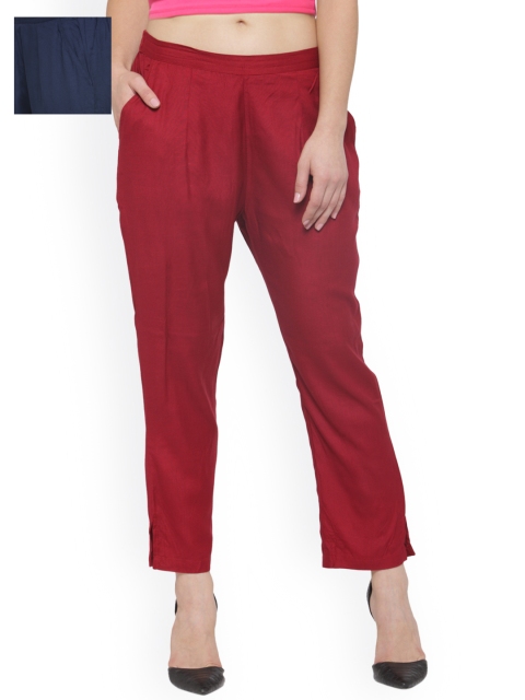 

Laabha Pack of 2 Relaxed Straight Fit Trousers, Maroon