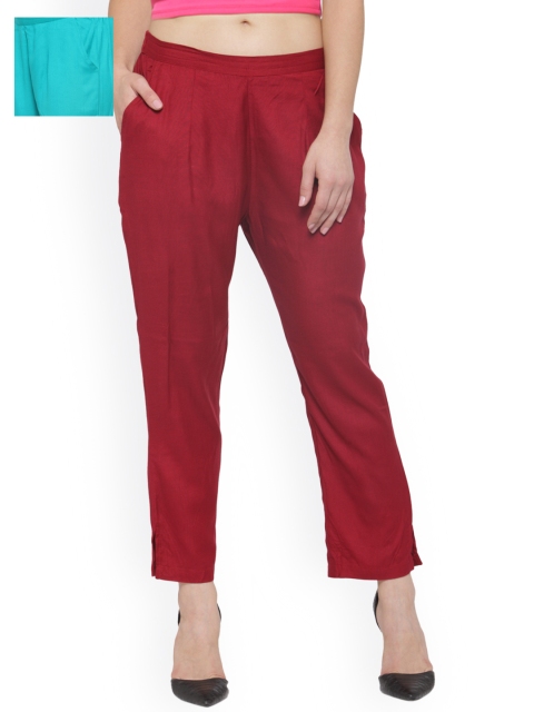 

Laabha Pack of 2 Relaxed Straight Fit Trousers, Maroon