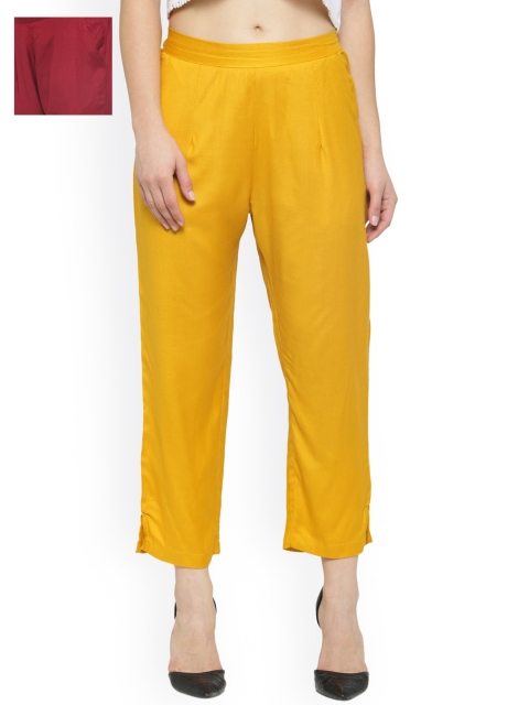 

Laabha Pack of 2 Relaxed Straight Fit Trousers, Maroon