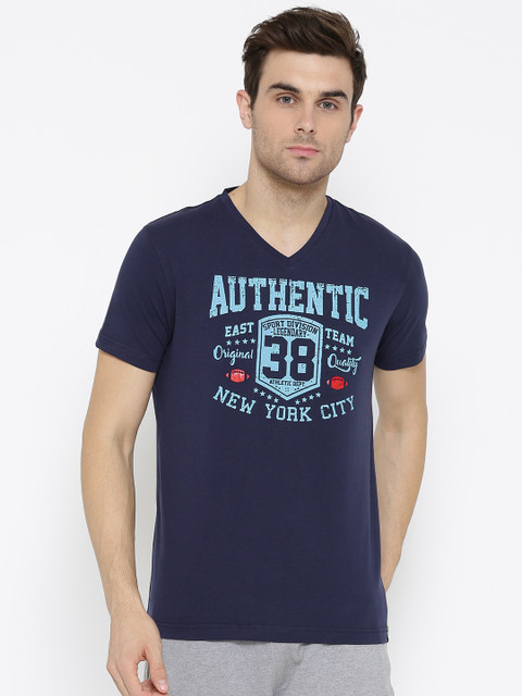 

rock.it Men Navy Printed Round Neck T-shirt, Navy blue