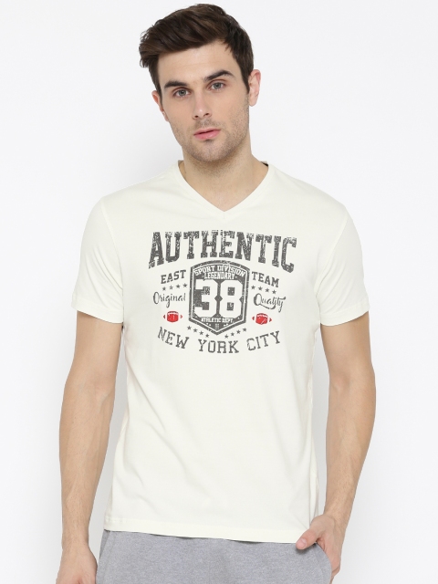 

rock.it Men Off-White Printed V-Neck T-shirt